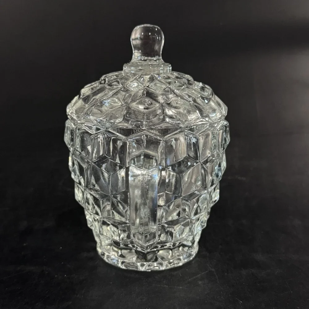 Vintage Fenton Cubist Clear Glass Sugar Bowl W Handles‎ & Lid